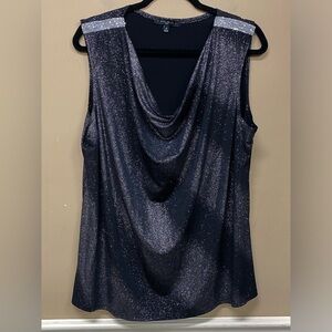 Atelier 29 Black Bling Sparkle Sleeveless Draped Neckline Blouse Size 1X